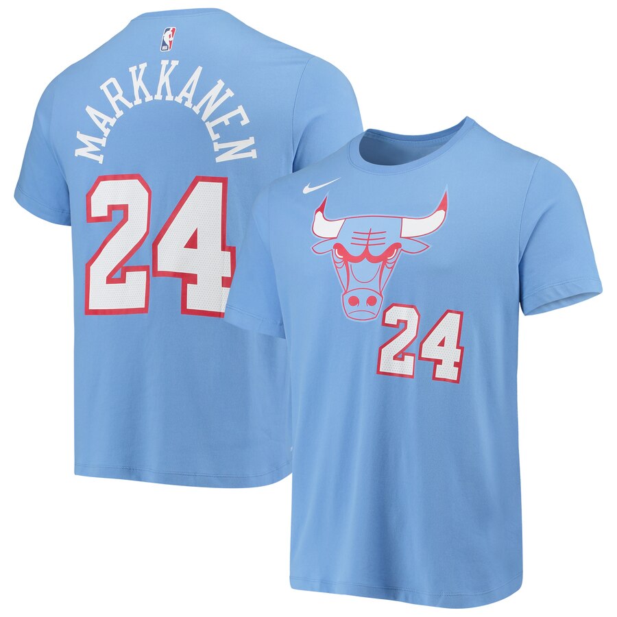 Men 2020 NBA Nike Lauri Markkanen Chicago Bulls Blue 201920 City Edition Name  Number Performance TShirt